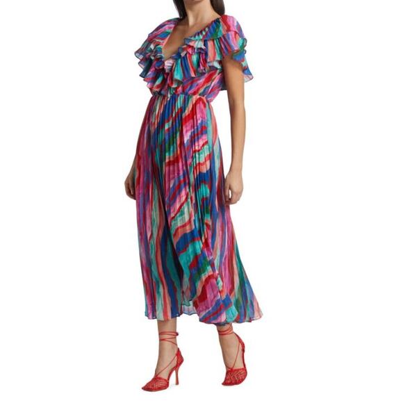 Amur Women's Multicolor Luisa Pleated Striped Midi Dress Size 12 sold out online - Picture 1 of 10